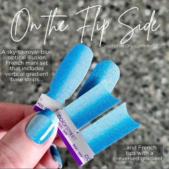 Color Street | On the Flip Side French manicure sky-royal blue verticals ombré - Picture 12 of 12